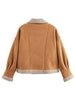 Fuzzy Collared Neck Long Sleeve Jacket with Buttoned Closure and Cozy Pockets by Stevvex
