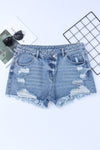 High Rise Crossover Waist Denim Shorts