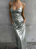 Textured Mirror-Finish U-Neck Slip Maxi Dress with Pockets by FitiqueFit