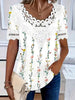 Women's Lace Patchwork Crew Neck Short Sleeve T-Shirt by FitiqueFit