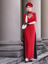 Gold Velvet Chinese Style No Slit Plus Size Cheongsam Women