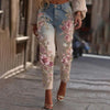 Womens Denim Jeans Womens Trousers With Colorful 3D Floral Prints by My Store