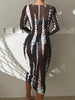 Horizon Haze 3-Piece Tie Dye Bandeau Bikini Set for Women – Strapless Tube Top with Long Sleeve Semi-Sheer Cover-Up Dress for Summer – Artistic Stripe Print Swimwear Ensemble for Bold Summer Fashion by Stevvex