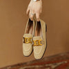Women's Retro Metal Buckle Suede Loafers – Platform Chunky Heel Slip-On