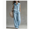 Sleeveless Hooded Top & Wide-Leg Pants Set | High-Waist Two-Piece by FitiqueFit
