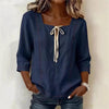 Printed Lace-Up Square-Neck Shirt – Three-Quarter Sleeve, Ramie by FitiqueFit