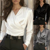 Women's Elegant Cross V-Neck Blouse, Ruffle Detail Button Accent Office Shirt by FitiqueFit