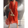 Batwing Sleeve V-Neck Midi Dress – Tied Irregular Hem Fairy Dress by FitiqueFit