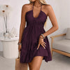 Women's Off-Shoulder V-Neck Ruffle Dress – Elegant Strap Style by FitiqueFit