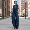 Women's Sleeveless High-Waist Wide-Leg Pleated Jumpsuit by FitiqueFit