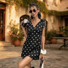 Women's Sleeveless V-Neck Mini Dress with Lace-Up Bow Detail by FitiqueFit