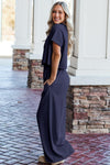 White Raw Hem Loose Tee and Wide Leg Pants Set