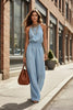 Women's Sleeveless Backless Lace-Up Halter Wide-Leg Jumpsuit by FitiqueFit