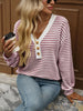 Striped Button Detail Long Sleeve T-Shirt by Simply Love