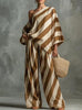 Women's Retro Striped Batwing Top & Wide-Leg Pants Set – Vintage 2-Piece by FitiqueFit