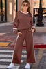 Gray Varsity Stripe Patchwork Puff Sleeve Pullover Drawstring Wide Leg Pant Set by Wild and Free Boutique