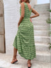 Vintage Printed V-Neck Tie Waist Midi Dress Lightweight Trendy & Elegant Dress for Women by Stevvex