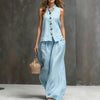 Women's Sleeveless Vest & Wide-Leg Pants Two-Piece Set – Cotton Linen by FitiqueFit
