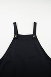 Black Solid Buttoned Straps Plus Size Overall Dress