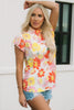 Purple Multicolor Stand Collar Flutter Sleeves Floral Top