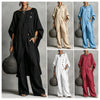 Women's Drop Shoulder Three-Quarter Sleeve Irregular Shirt & Pants Set by FitiqueFit