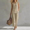 Women's Sleeveless V-Neck Top & Full-Length Pants Two-Piece Set by FitiqueFit