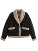 Fuzzy Collared Neck Long Sleeve Jacket with Buttoned Closure and Cozy Pockets by Stevvex