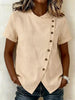 Women's Cross-Neckline Asymmetrical Hem Cotton Linen Top – Loose Fit by FitiqueFit