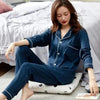 100% Cotton New Trendy Pajamas For Women Full Sleeves Pajamas Button Down Winter Sleepwear Set Women White Cotton Pajamas Women's Loose Size V-neck Home Suit Long Sleeve Wide Leg Pants Pajamas Casual Home wear by Stevvex