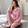 100% Cotton New Trendy Pajamas For Women Full Sleeves Pajamas Button Down Winter Sleepwear Set Women White Cotton Pajamas Women's Loose Size V-neck Home Suit Long Sleeve Wide Leg Pants Pajamas Casual Home wear by Stevvex