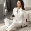 100% Cotton New Trendy Pajamas For Women Full Sleeves Pajamas Button Down Winter Sleepwear Set Women White Cotton Pajamas Women's Loose Size V-neck Home Suit Long Sleeve Wide Leg Pants Pajamas Casual Home wear by Stevvex