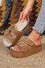 Beige Suede Buckle Decor Corky Platform Sandals