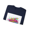 Stay Chill Crash Out Crewneck Sweatshirt | neon graffiti meltdown design by Tristan’s Treehouse