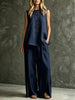 Women's Loose Sleeveless Tank Top & Slit Wide-Leg Pants Two-Piece Set by FitiqueFit