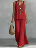Women's Bohemian Wide-Leg Pants & V-Neck Vest Set – 3D Print by FitiqueFit