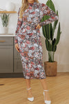 Printed Long Sleeve Midi Slim Dress