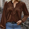 Women's Solid Color V-Neck Button Detail Long Sleeve Pullover by FitiqueFit