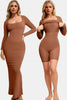 Caramel Built-In Shapewear Dress Square Neck Long Sleeve Maxi Dress Elegant Shapewear Dress For Women by Stevvex