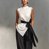 Women's Lace-Up Sleeveless Top & Wide-Leg Pants Two-Piece Set – White by FitiqueFit