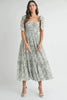 Floral Bust Ruched Midi Dress with Shoulder Tie For Women – Ruched Midi Dress For Summer, Floral Bust Dress, Shoulder Tie Dress, Feminine Midi Dress, Chic Event Dress by Stevvex