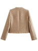 Luxury Camel Raw Hem Pocketed Round Neck Jacket Edgy & Casual Lightweight Outerwear by Stevvex