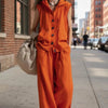 Sleeveless Hooded Top & Wide-Leg Pants Set | High-Waist Two-Piece by FitiqueFit