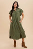 Mineral Washed Button Down Puff Sleeve Shirt Dress For Women – Fluttering, Fashionable Button Down Dress with Puff Sleeves, Mineral Wash for an Effortlessly Chic Look by Stevvex