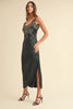 Embroidered Cami Satin Midi Slit Dress – Satin Dress, Sexy, Flattering, Embroidered Dress, Cami Style Dress, Midi Dress, Slit Detail Dress, Elegant Satin Dress by Stevvex