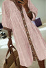 Khaki Stripe Square Button Leopard Trim Loose Bracelet Sleeve Shirt Dress by Wild and Free Boutique