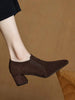 Women's Suede Pointed Toe Chunky Heel Pumps – Deep Vamp Low Heel by FitiqueFit