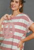 Peace Applique Striped Short Sleeve Mini Dress – Trendy Stripes, Playful Peace Applique, and High-Low Hem for a Chic Casual Look by Stevvex