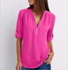 Women's Short-Sleeve Zip V-Neck Loose Top by FitiqueFit