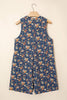 Blue Retro Floral Print Bow Tie V Neck Sleeveless Pleated Loose Denim Romper by Wild and Free Boutique