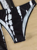 Horizon Haze 3-Piece Tie Dye Bandeau Bikini Set for Women – Strapless Tube Top with Long Sleeve Semi-Sheer Cover-Up Dress for Summer – Artistic Stripe Print Swimwear Ensemble for Bold Summer Fashion by Stevvex